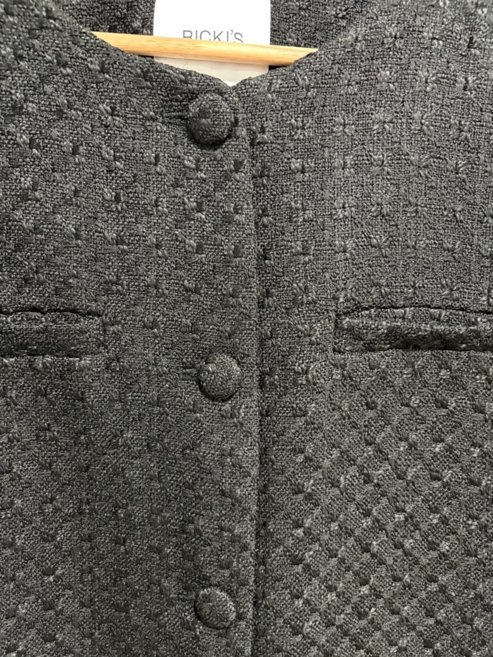 Ricki's Black Bouclé Textured Round-Neck Button Up Front and Pockets Jacket - Picture 3 of 8